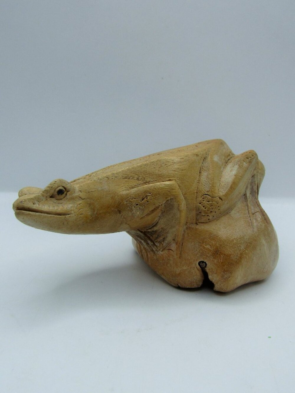 Hand Carved Parasitic Wood Frog Sculpture